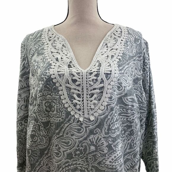 JONES Ny Gray Paisley Floral Lace Blouse 0x - Picture 3 of 12